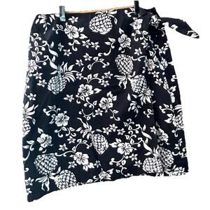 Hilo Hattie Wrap Skirt Sz L Black White Pineapple Made In Hawaii Summer Vaca
